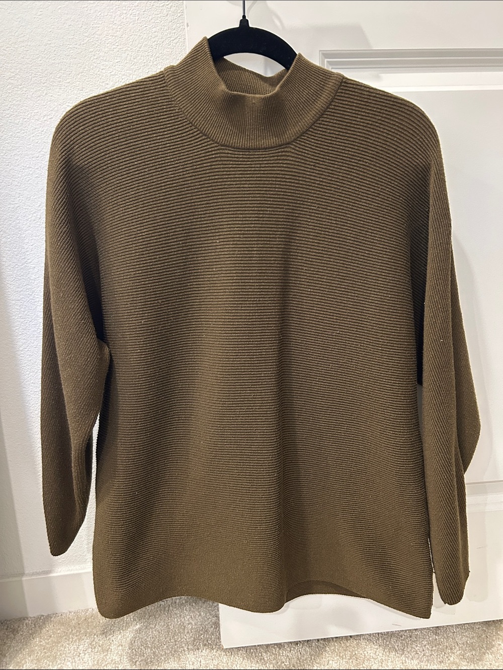 Olive Ribbed Mock Neck Sweater